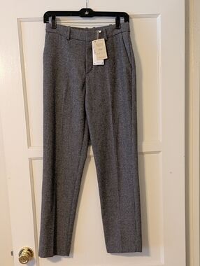 Mango Women's Black and Gray Tweed Checked Trousers Size 2 Wool Blend